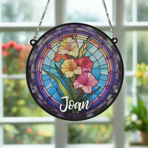 Gladiolus Personalised Stained Glass Effect Suncatcher